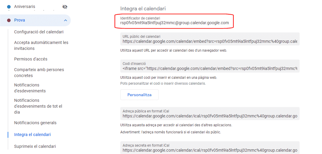 Integra el calendari