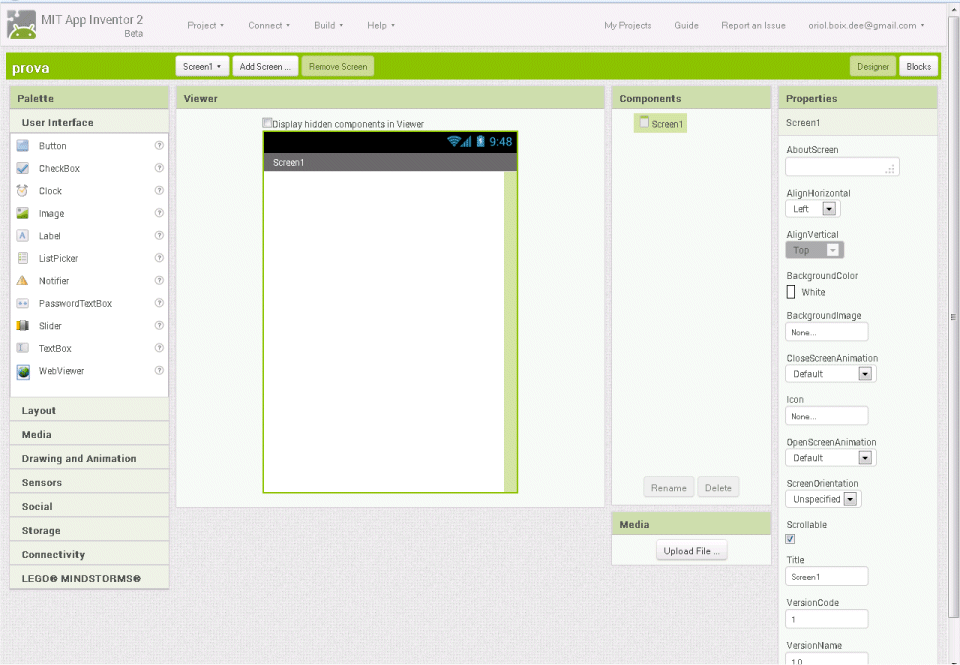 Pantalla de disposició d'elements
