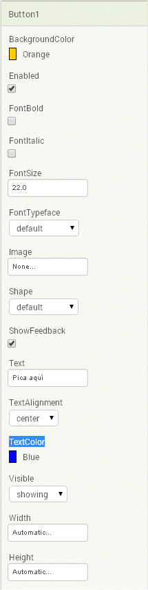 Propietats del botó
